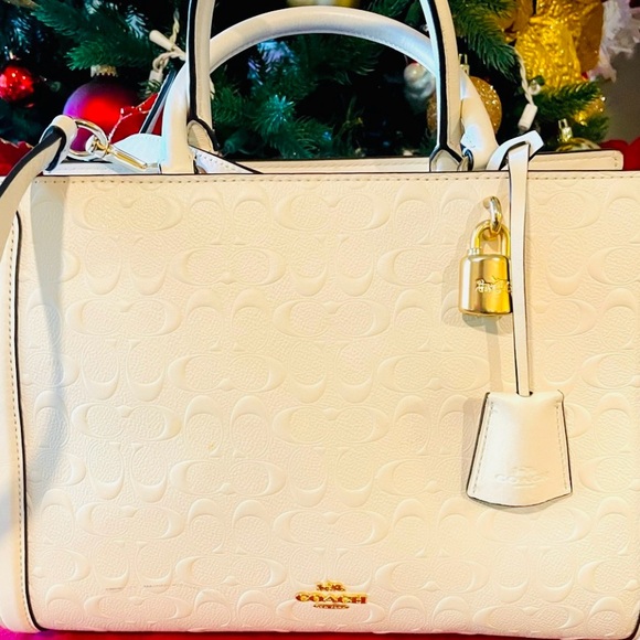 Coach Cream Embossed Satchel with Gold Lock